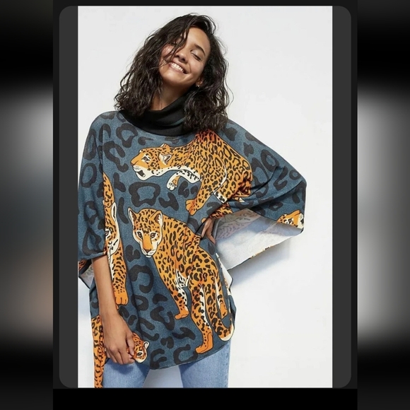 Anthropologie Jackets & Blazers - New Conditions Apply Anthropologie Leopard Sweater Poncho Pullover XS/S
